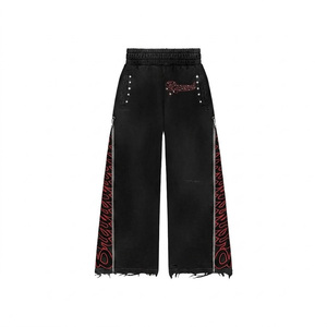 Factory Custom Oversize Acid Wash Streetwear Sweatsuits Baggy Rhinestone Heavyweight Tracksuit Cotton Men Zip-up Hoodie <b>Set</b> - Product Image 5