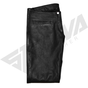 Pantalones de Moto para Hombre, Negros, de Cuero, Impermeables, Corte Recto, Cintura Media, Cierre con Cordón, Bolsillos Laterales, Peso Medio, para Invierno - Product Image 4