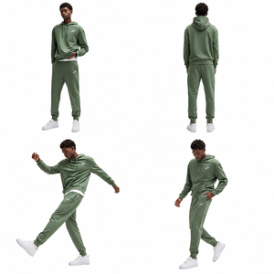 Wholesale Custom Logo Men's Tracksuit Soft 100% Cotton <b>Combed</b> Knit Jogger Outfit Streetwear Two Piece Hoodies OEM ODM Factory - Product Image 2