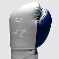 Gants de kickboxing en cuir véritable de qualité supérieure, modèle dernier cri, bleu gris, à lacets, logo personnalisé, compétition de Muay Thai