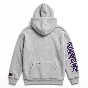 เสื้อฮู้ดดี้ทรงบ็อกซี่ผ้าฟลีซขนแกะแบบมีซิป ลายดอกไม้สีเทาอ่อนแบบชนเผ่า พร้อมผ้าพันคอแบบมีซิป - Product Image 6