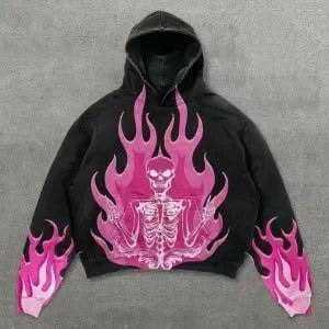 Sudadera con Capucha Oversize de Algodón Grueso Negro con Paneles de Corte y Costura con Patrón de Llama, Estilo Urbano, Gráfica, Calidad Premium, Venta al por Mayor - Product Image 2