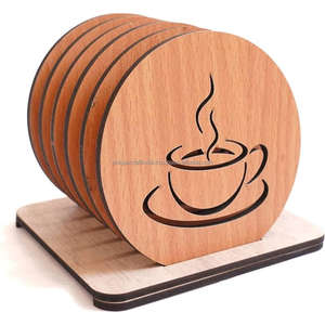 Sous-verre carré en bois rustique moderne fait à la main, gravé en spirale, en bois de mangue, style classique, épaisseur de 5 mm pour la décoration de table - Product Image 2