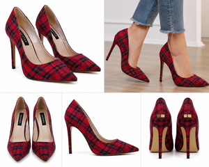 Escarpins à talons aiguilles personnalisés pour femmes, style écossais, à bout pointu, motif tartan, chaussures habillées à la mode - Product Image 3