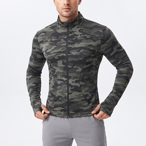 Men Fitness Stand Collar <b>Jacket</b> <b>Camo</b> Printed Yoga Wear Slim Fit <b>Jackets</b> Men Spandex Polyester Gym Workout Full Zipper Top - Product Image 2