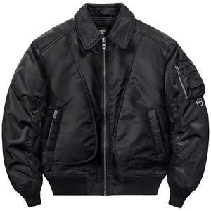 Chaqueta Bomber Negra para Hombre, Color Sólido, Cierre de Cremallera, Cuello Alto, Invierno, Exterior de Lona y Seda, Resistente al Viento y Transpirable - Product Image 1