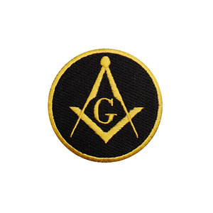 Masonic Square & Compasses Patch Black <b>Gold</b> Biker Mason Freemason - Product Image 1