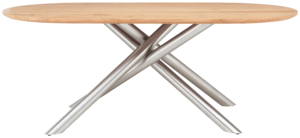 Table de salle à manger pliable et durable de style industriel avec base en acier inoxydable et plateau ovale en bois d'acacia à finition naturelle - Product Image 3