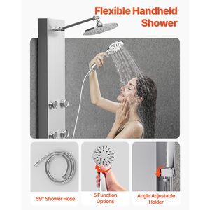 Colonna Doccia in Acciaio Inox Spazzolato 49 Pollici con Soffione a Pioggia, Sistema Doccia a Torre a 3 Funzioni ad Alta Pressione, Set Hardware Doccia - Product Image 4