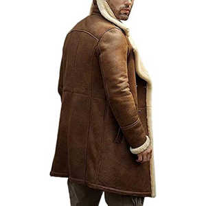 Modern <b>Men</b> Eco-Friendly Genuine Leather Velour Lined Heavy Warm <b>Winter</b> Outdoor Weather Resistant <b>Overcoat</b> - Product Image 5