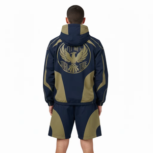 Chaqueta con cremallera y parches reflectantes con logotipo personalizado, conjunto de pantalones cortos deportivos de nailon, chándal unisex cortavientos para hombre, conjuntos de talla grande para hombre - Product Image 2