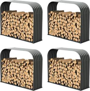 Supports à bois de chauffage intérieurs/extérieurs robustes en acier galvanisé ondulé Support à bûches de stockage de bois de chauffage en acier Jardinière pour feu de camp - Product Image 1