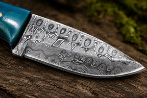 Custom Damascus Steel Camping <b>Knife</b> Blue Dyed <b>Handle</b> Drop Point Pocket <b>Knife</b> Outdoor Survival Gift - Product Image 4