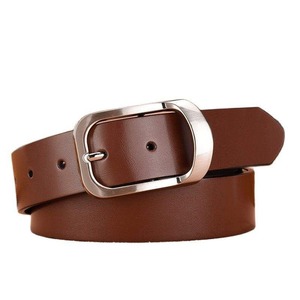 Brown <b>Cow</b> Hide Leather Belt With Silver Rectangular Pin Buckle Casual Style For Men - Product Image 3