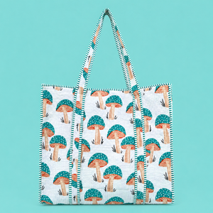 Sac fourre-tout en coton matelassé style bohème Jaipuri imprimé à la main avec fermeture éclair 18 pouces pour toutes les saisons HappyKraft Sac pour femme - Product Image 1