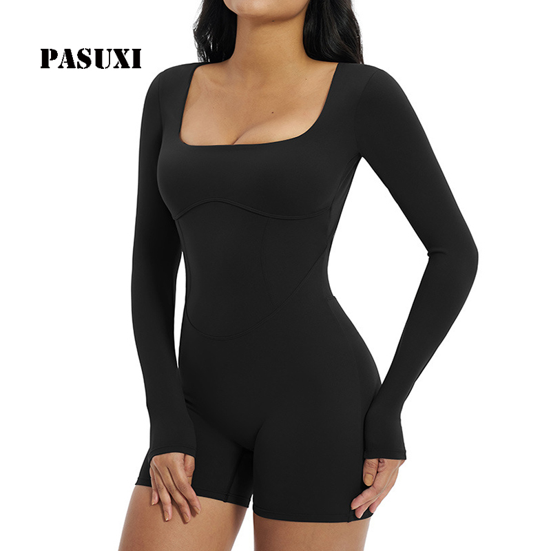 PASUXI Nude Seamless Backless Yoga Bodysuit Women One Piece Jumpsuit Tummy Control Quick Dry 4 Way Stretch Gym Activewear