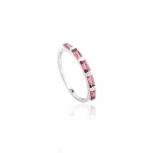 18K <b>Gold</b> Topaz and <b>Opal</b> Baguette Cut Dainty Wedding Band <b>Ring</b> - Product Image 5