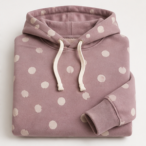 Customize Muted Mauve Womens Oversized Cozy Medium Irregular Polka Dot Pullover <b>Hoodie</b> <b>Sherpa</b>-Back Cotton Fleece - Product Image 5