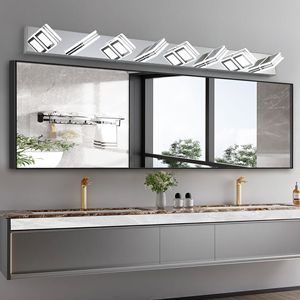 52\" Modern Chrome 8-<b>Light</b> LED <b>Vanity</b> <b>Light</b> Square Acrylic Lampshades Wall Mount Fixture <b>Mirror</b> Lighting for Bathroom - Product Image 2