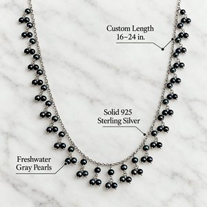 สร้อยคอมุกสีเทา เงินแท้ 925 เครื่องประดับโบโฮทำมือ - Product Image 6