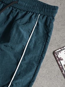 Pantalon de survêtement en coton vert sarcelle pour homme, taille élastique, bande latérale, décontracté, léger, tissé, respirant, pour l'été - Product Image 3