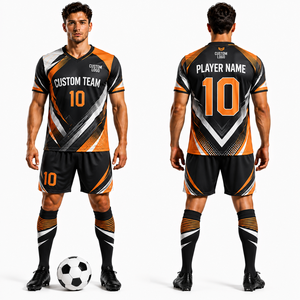 Conjunto de Uniforme de Fútbol al por Mayor: Camiseta, Pantalones Cortos y Calcetines, Polo de Manga Corta con Paneles Laterales Degradados Geométricos, Ligero y Ventilado - Product Image 2
