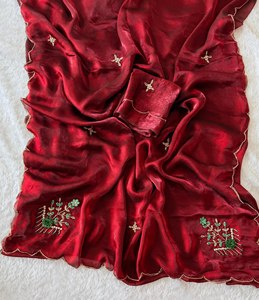 Sari en satin Khatli Work Royale Fandy, sari en satin fait main, sari de créateur de luxe avec broderies Dana pour un look élégant - Product Image 4