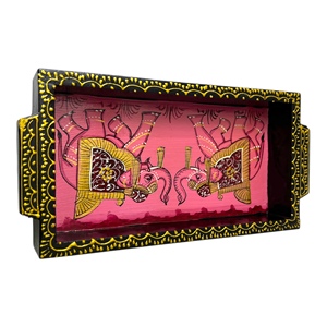Bandeja de Madera Hecha a Mano, Rectangular, con Arte Folclórico Pintado, Decoración de Pared para el Hogar, Diseño de Caballo Rosa - Product Image 4