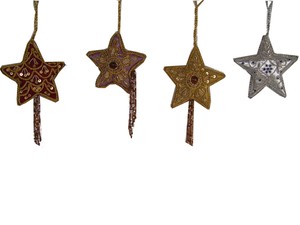 Indian Handmade Zari Acrylic Square Christmas <b>Star</b> <b>Hanging</b> Ornament High Quality Embroidered Full Color Premium Decoration - Product Image 2