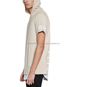 Oem Barato Sudadera Cheap <b>Sweatshirt</b> Mens Streetwear Horizontal Stripes Printed <b>Short</b> <b>Sleeve</b> Polyester Plain Hoodie - Product Image 4