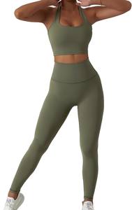 New Sports Bra <b>Leggings</b> Set Breathable Naked Yoga Clothes for Running Fitness Solid <b>Pattern</b> Logo Waist Two Piece Set - Product Image 2