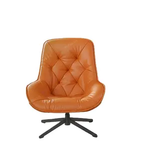 わずかにクラシックなデザインの美しいオレンジ色の革で装飾されたユニークなアームチェアシングルリビングルームソファ