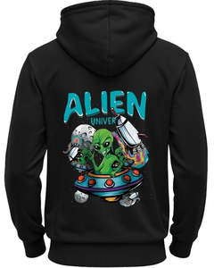 Sweat-shirt à capuche unisexe imprimé dessin animé Alien Universe, coupe classique, en coton noir, style streetwear décontracté, hiver, délavé à l'acide, séchage rapide - Product Image 2
