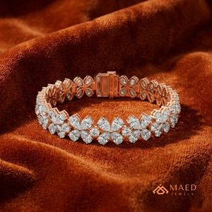 กำไลข้อมือโรสโกลด์ประดับมอสซาไนต์สำหรับผู้หญิง สร้อยข้อมือแบบโซ่และแบบลิงค์ ดีไซน์ลายดอกไม้ เครื่องประดับแฟชั่น กำไลเทนนิส ของขวัญทันสมัย - Product Image 3