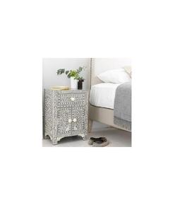 Mesa Auxiliar Decorativa con Incrustaciones de Hueso, Gabinete de Almacenamiento de Madera Hecho a Mano con Diseño Artesanal Tradicional para Dormitorio - Product Image 1