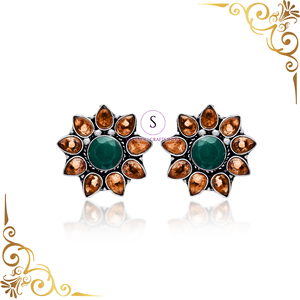 Boucles d'oreilles clous classiques pour femme, style traditionnel, plaqué argent, motif floral géométrique en laiton, pour mariage et fête - Product Image 3