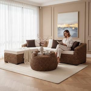 Modern Luxury Handwoven Waterproof <b>Rattan</b> Sectional <b>Sofa</b> Set Outdoor Patio Apartment Living Room L Shape Garden Furniture - Product Image 1