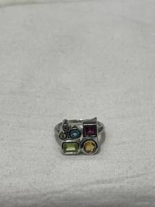 Designer Silver Tone Multi Gem <b>Ring</b> Geometric Colorful Stone <b>Statement</b> <b>Ring</b> Trendy Fashion Jewelry <b>for</b> <b>Women</b> - Product Image 1