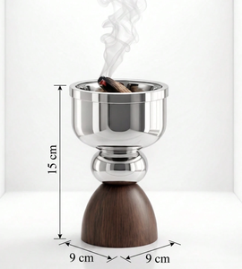 Brûleur à Bakhoor de Luxe en Acier Inoxydable avec Base en Bois – Élégant Porte-Encens Arabe pour la Décoration et l'Ambiance de la Maison - Product Image 6