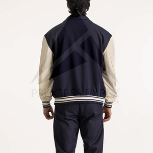 Blouson Bomber Homme Bleu Marine Décontracté à Fermeture Éclair Couleur Unie Col Rabattu en Polyester Coton Tricoté pour l'Automne - Product Image 5