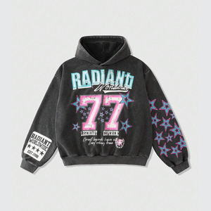 Sweat à capuche unisexe épais et délavé style streetwear, 100 % coton, vêtement d'hiver tendance, impression de logo personnalisée, épais - Product Image 1