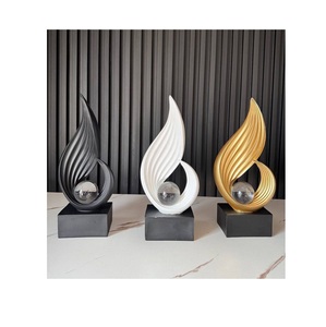 Modern Abstract Flame Sculpture Trio Luxury Gold Black White Ceramic Statues Contemporary <b>Crystal</b> <b>Ball</b> Table Decor Set - Product Image 2