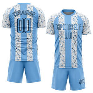 Wholesale Marble Texture Custom Soccer Uniform <b>Light</b> Blue Men's Football Jersey Set Sublimated Breathable Training Kit Supplier - Product Image 1