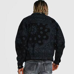 Veste en jean pour homme style américain, en denim délavé, avec doublure polaire en coton et motif sculpté montagne, pour l'hiver - Product Image 2