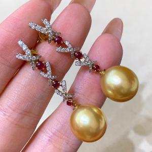 Pendientes Largos de Perlas Naturales con Incrustaciones de Diamantes de Alta Gama, 10-11 mm, Versátiles, de Lujo, para el Día a Día, con Brillo a Juego - Product Image 2