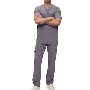 Conjuntos de uniformes médicos personalizados con logo para hombre, todas las tallas, con cremallera de un cuarto, corte ajustado, blusa de enfermero con cuello en V para hombre - Product Image 5