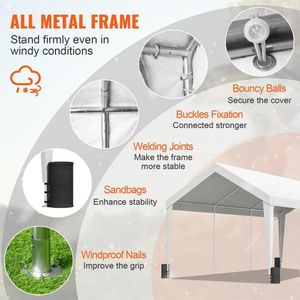 Tenda per camion 10x20 piedi resistente con 8 pali rinforzati, 4 sacchi di pesatura, resistente ai raggi UV, utilizzabile come carport, riparo per barche o tenda per feste - Product Image 4