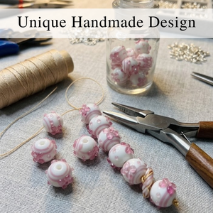 ลูกปัดแก้วแลมป์เวิร์คสีขาวชมพู ขนาด 16 มม. รูปทรงกลม |   ลูกปัดทำมือขนาด 8 นิ้ว สำหรับทำเครื่องประดับ งานฝีมือ DIY คุณภาพพรีเมียม - Product Image 3