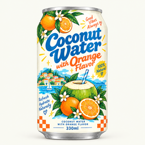 Agua de Coco con Sabor a Naranja, Bebida de Jugo Recién Exprimido, 330 ml, Bebida Enlatada, Refresco Natural Hidratante, DATAFA 95% de Pureza - Product Image 1