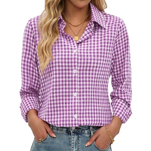 Chemise classique à manches longues pour femme, mode intemporelle au quotidien, respirante, écologique, 100% coton, motif rayé/à carreaux BD - Product Image 4